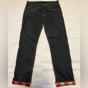 Prana flannel lined dark grey jeans, size 4